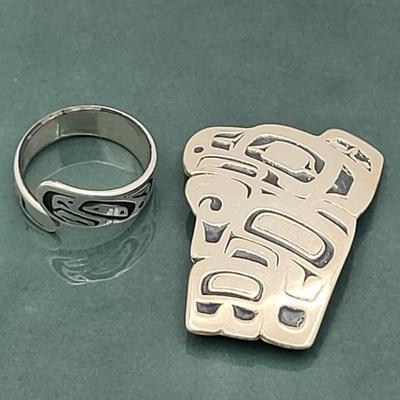 Native Jean Ferrier Pin & D. Dennis Sterling Ring 17.4gr
