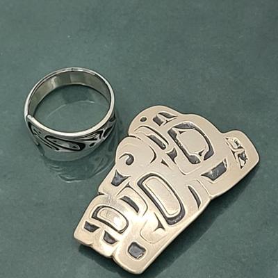 Native Jean Ferrier Pin & D. Dennis Sterling Ring 17.4gr