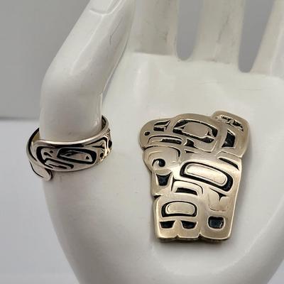 Native Jean Ferrier Pin & D. Dennis Sterling Ring 17.4gr