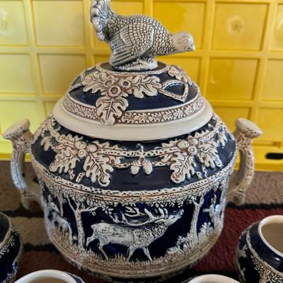 Rare Vintage Marzi & Remy German stoneware hot cider Tureen W/ 4 cups
