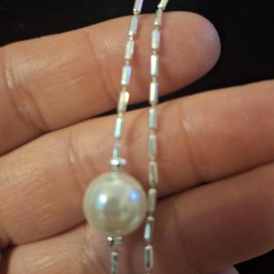38 in necklace faux silver and pearl beads