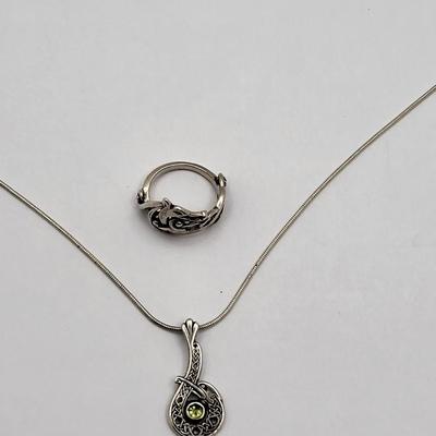 Vintage Norse Scottish Sterling Silver Ring & Necklace 10.2gr