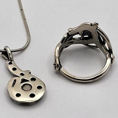 Vintage Norse Scottish Sterling Silver Ring & Necklace 10.2gr