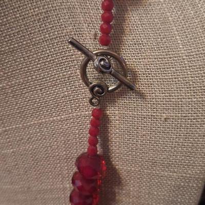 24 inch red glass beaded necklace