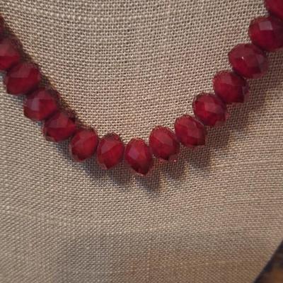 24 inch red glass beaded necklace