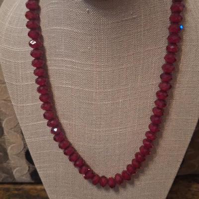 24 inch red glass beaded necklace