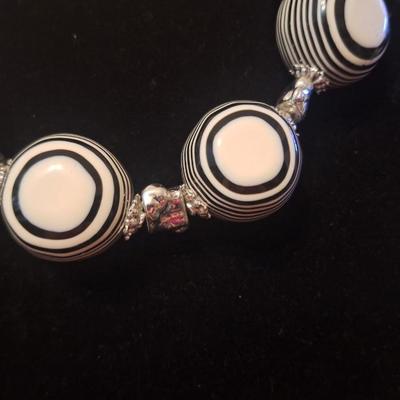 24-in necklace large black and white beans