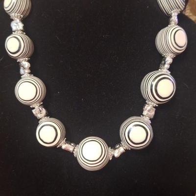 24-in necklace large black and white beans