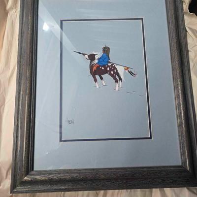 Water color of Native American rider by Albert Harjo