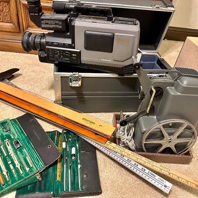 Antique VHS Camera/ Reel to Reel Player/ Drafting Equipment
