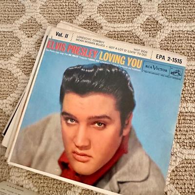 Vintage Elvis Presley 45 Records with covers