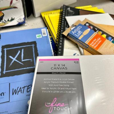 Lot of Art Supplies, Canvases, Paint and Pads of paper