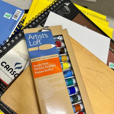 Lot of Art Supplies, Canvases, Paint and Pads of paper