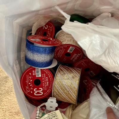 Lot of Christmas Paper and Ribbon and a pretty Christmas Wreath