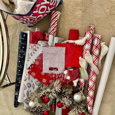 Lot of Christmas Paper and Ribbon and a pretty Christmas Wreath