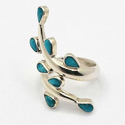 Sleeping Beauty Turquoise Sterling Bypass Ring 9.4gr