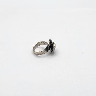 Sterling Rose & Genuine Pearl Ring 7.1gr