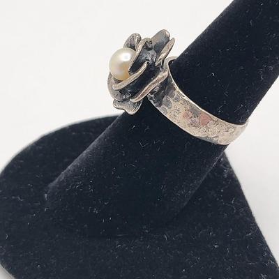 Sterling Rose & Genuine Pearl Ring 7.1gr