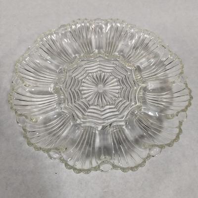 Vintage Crystal Glass Platter Deviled Egg Dish & Vases