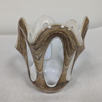 Makora Krosno Style Hand Blown Ruffled Polish Art Glass Vase