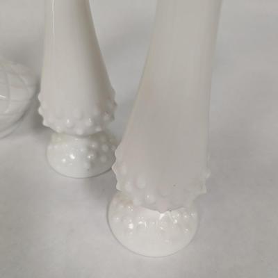 Milk Glass Vases Hobnail Stem