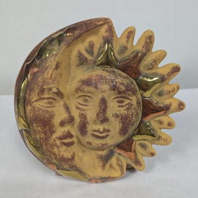Vintage Sun & Moon Terra Cotta Wall Hanging