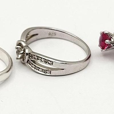 Sterling Ring Trio Diamond/White Topaz, Ruby, Sapphire