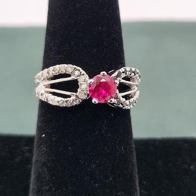 Sterling Ring Trio Diamond/White Topaz, Ruby, Sapphire