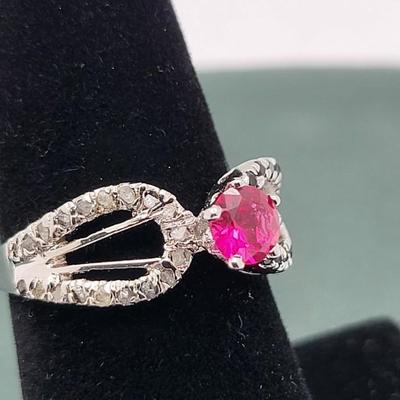 Sterling Ring Trio Diamond/White Topaz, Ruby, Sapphire