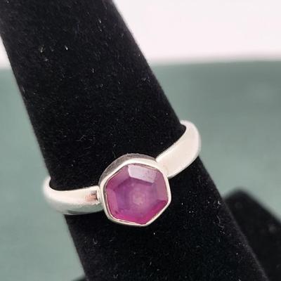 Sterling Ring Trio Diamond/White Topaz, Ruby, Sapphire