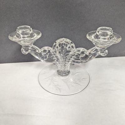 Cynthia Cut Crystal By Fostoria Double Light, Etched Floral Design On The Base