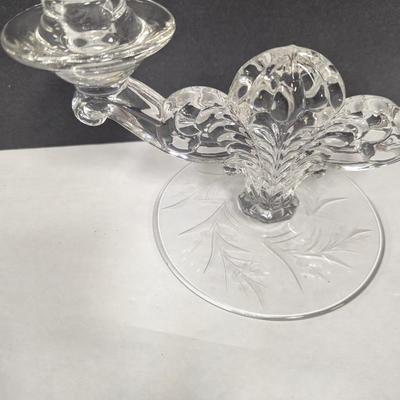Cynthia Cut Crystal By Fostoria Double Light, Etched Floral Design On The Base