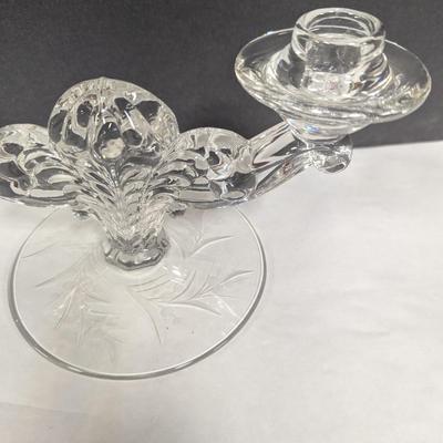 Cynthia Cut Crystal By Fostoria Double Light, Etched Floral Design On The Base