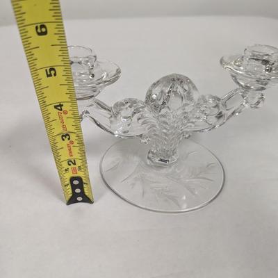 Cynthia Cut Crystal By Fostoria Double Light, Etched Floral Design On The Base