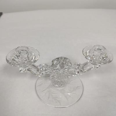 Cynthia Cut Crystal By Fostoria Double Light, Etched Floral Design On The Base