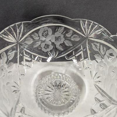 Vintage Fifth Avenue Etched Flower Crystal Tivoli Garden Glass Bowl Basket