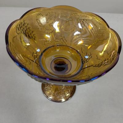 Vintage Indiana Glass Harvest Grape & Leaf Gold Fruit Bowl