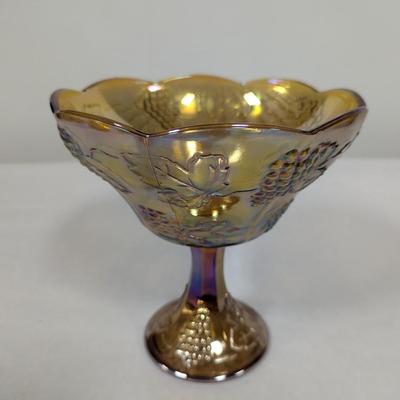 Vintage Indiana Glass Harvest Grape & Leaf Gold Fruit Bowl