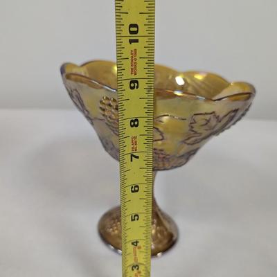 Vintage Indiana Glass Harvest Grape & Leaf Gold Fruit Bowl