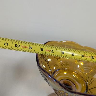 Vintage Indiana Glass Harvest Grape & Leaf Gold Fruit Bowl