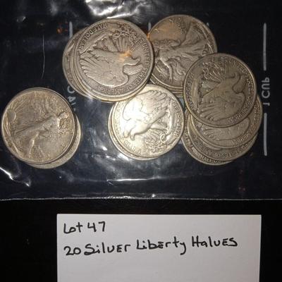 20 Silver Liberty 1/2 dollars