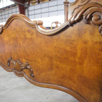 Baroque style walnut and mixed wood king size bed 