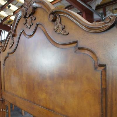 Baroque style walnut and mixed wood king size bed 