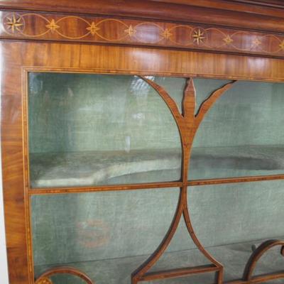  George III inlaid mahogany cabinet on later base