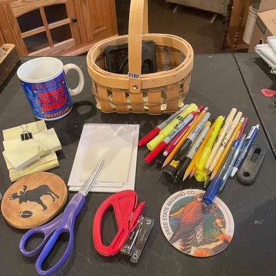 Basket of office supplies