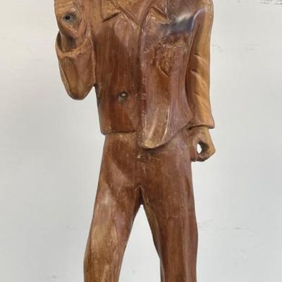 Vintage Carved Male Folk Art style Sculpture 21" h