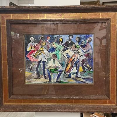 SIGNED JAZZ SCENE OIL PAINTING ON BOARD/ ACRYLIC
