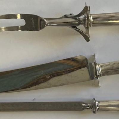 Antique Sterling Silver Carving Set / Sharpner steel and Steak Knife