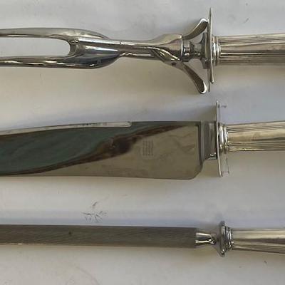 Antique Sterling Silver Carving Set / Sharpner steel and Steak Knife