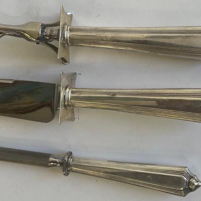 Antique Sterling Silver Carving Set / Sharpner steel and Steak Knife